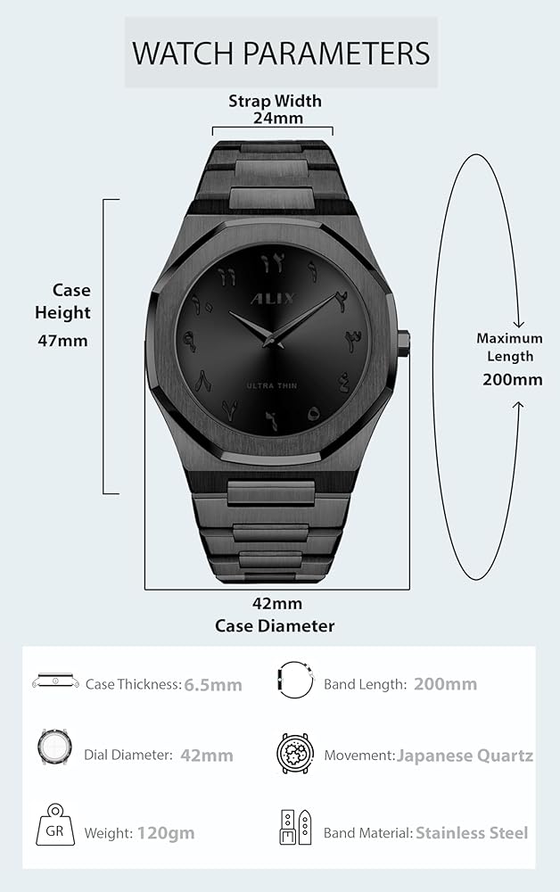 Arabic Aura Black Watch – Minimalist Arabic Numeral Watch for Men