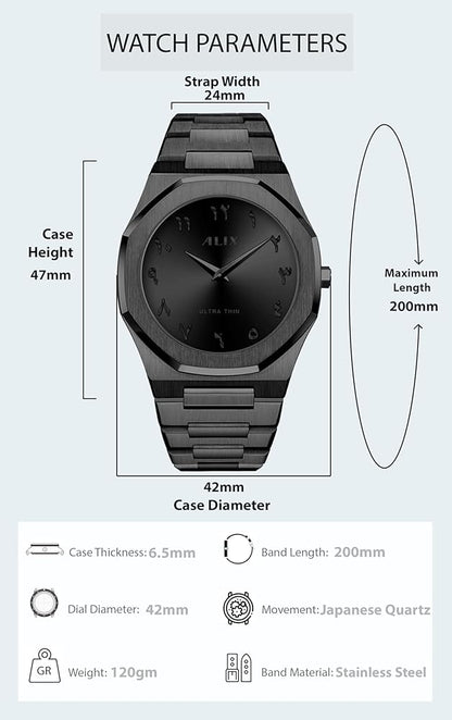 Arabic Aura Black Watch – Minimalist Arabic Numeral Watch for Men